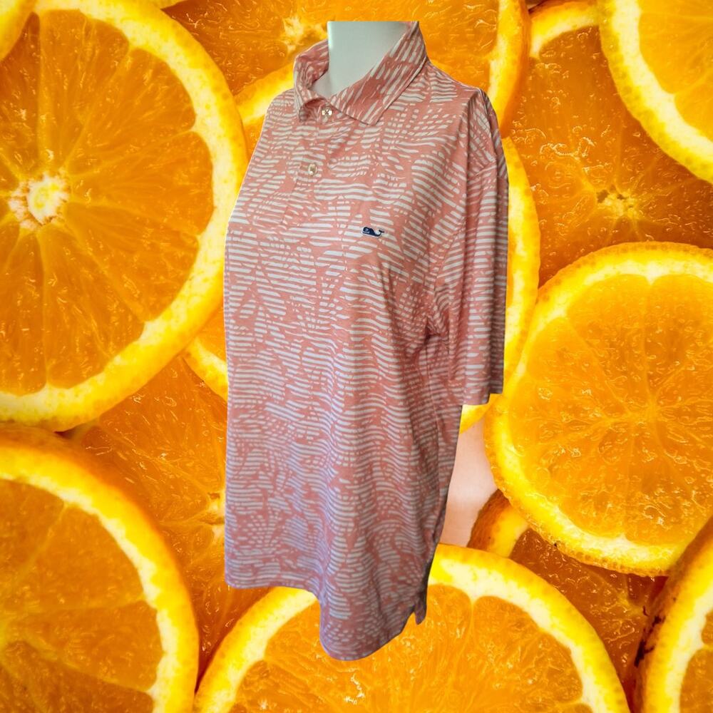 Vineyard Vines Performance Salmon‎ and White Striped Polo Size Medium